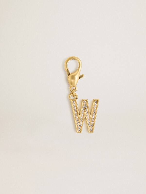 Golden Goose - Letter W charm in gold-colored brass with crystals in 