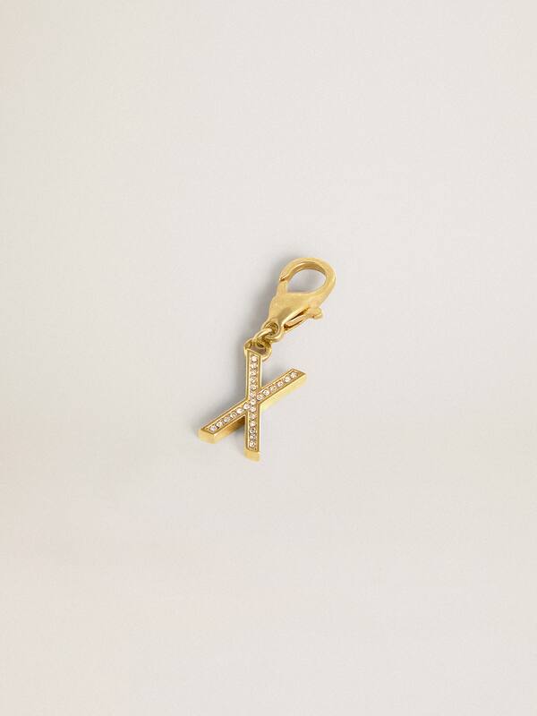Golden Goose - Letter X charm in gold-colored brass with crystals in 