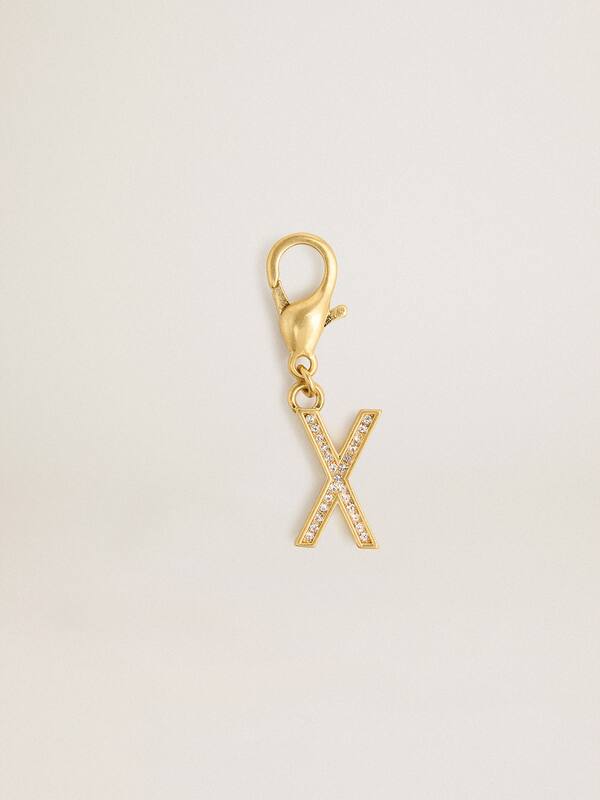 Golden Goose - Letter X charm in gold-colored brass with crystals in 