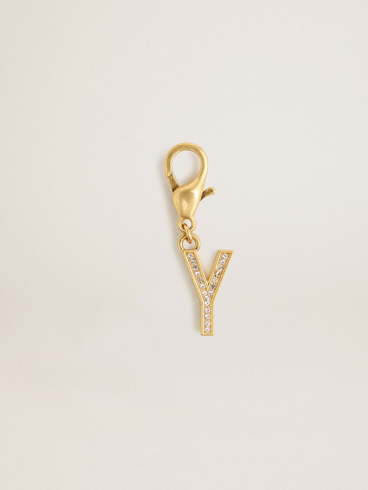 Golden Goose - Charm aus goldfarbenem Messing in Form des Buchstabens Y mit Glassteinchen in 