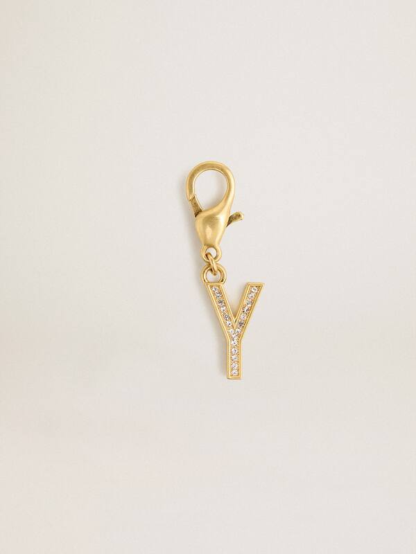 Golden Goose - Letter Y charm in gold-colored brass with crystals in 