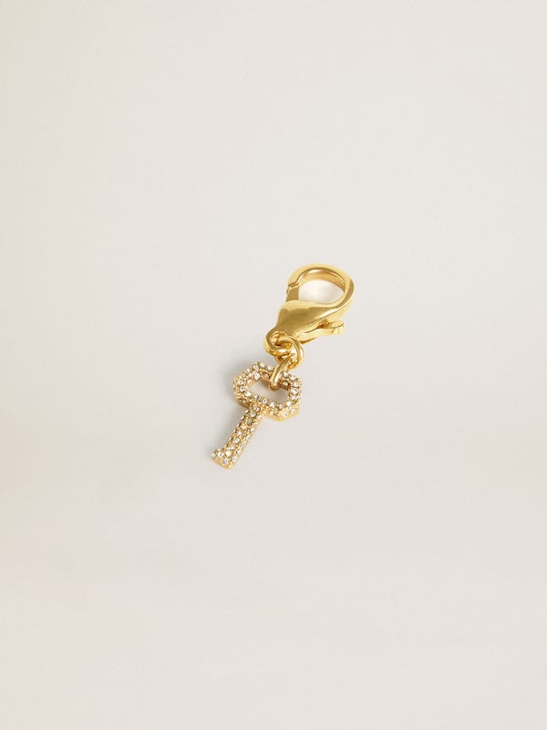 Golden Goose - Key-shaped charm in gold-colored brass with crystals in 