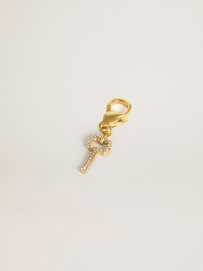 Golden Goose - Charm in ottone a forma di chiave color oro con cristalli in 