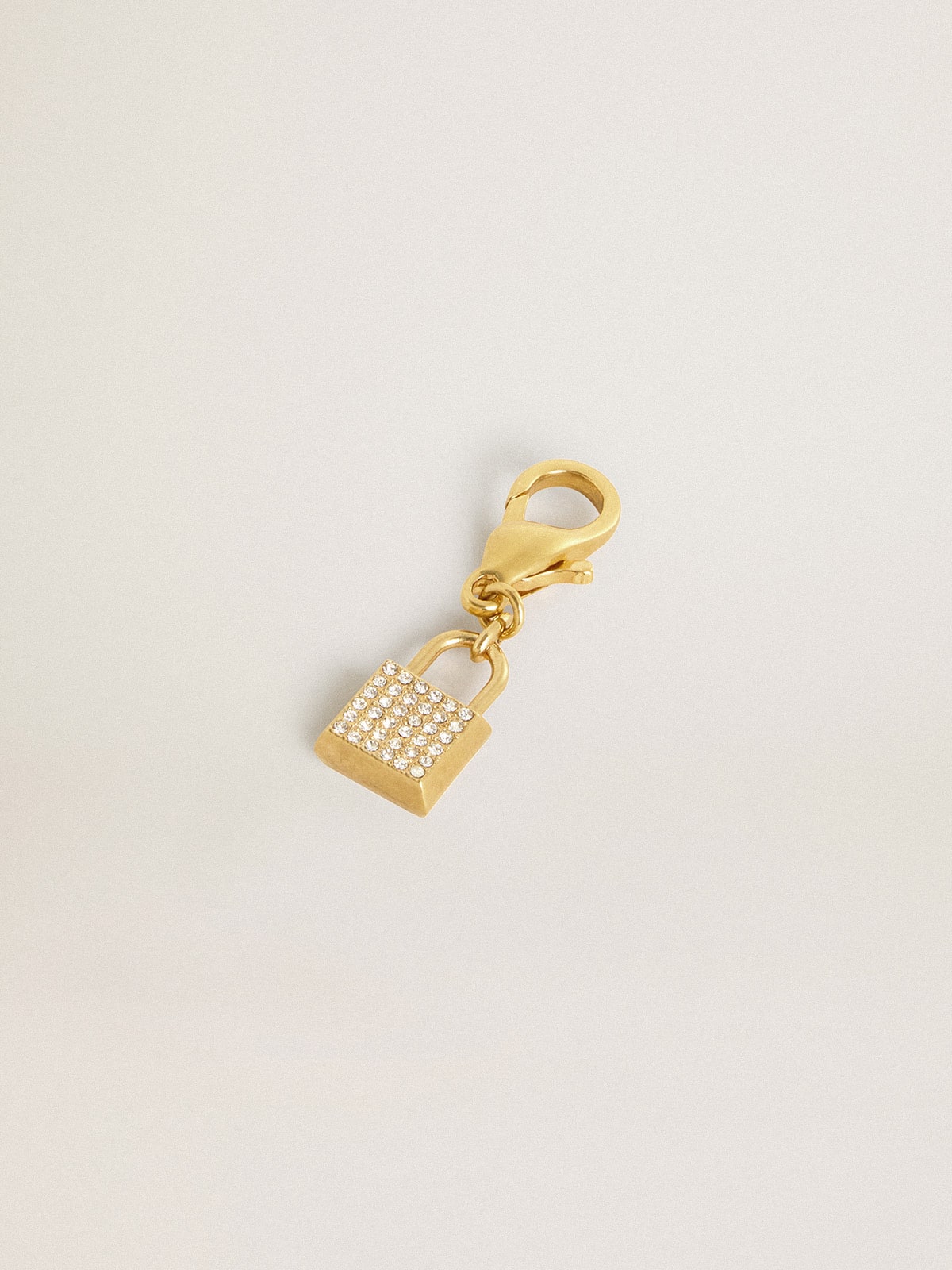 Golden Goose - Lock-shaped charm in gold-colored brass with crystals in 