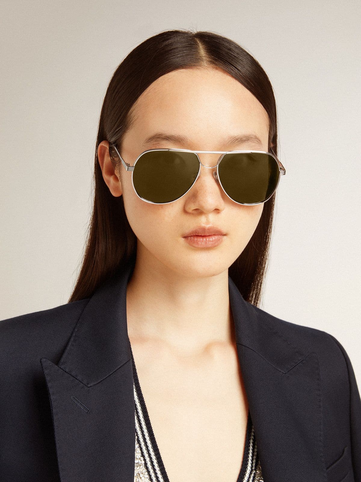 Golden Goose - Aviator sunglasses with silver frame and green lenses in 