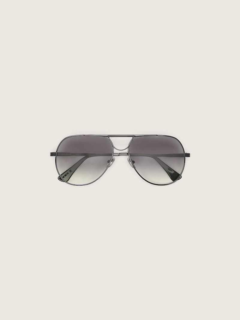 Lunettes de soleil mod&egrave;le aviateur avec monture couleur m&eacute;tal et verres gris