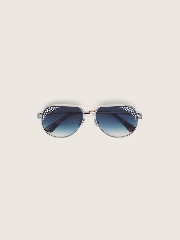 Golden Goose - Metallic-Pilotensonnenbrille Carter mit blauen Gl&auml;sern und Kristallen in 