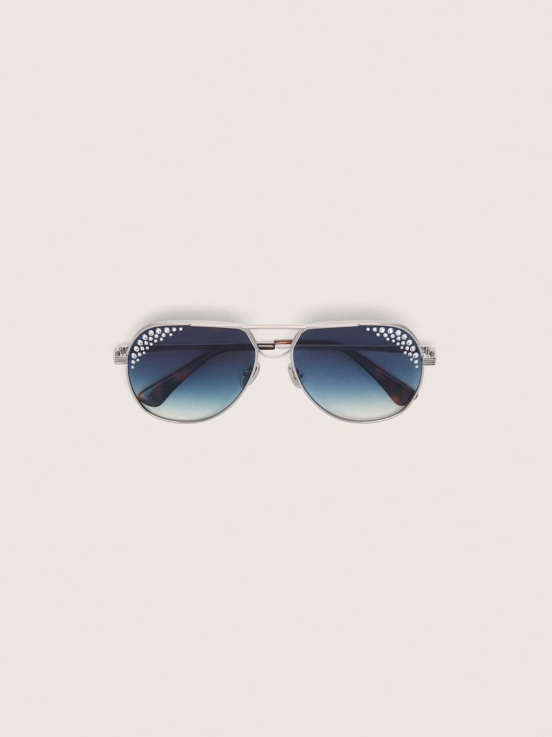 Carter aviator sunglasses with blue lenses and crystals