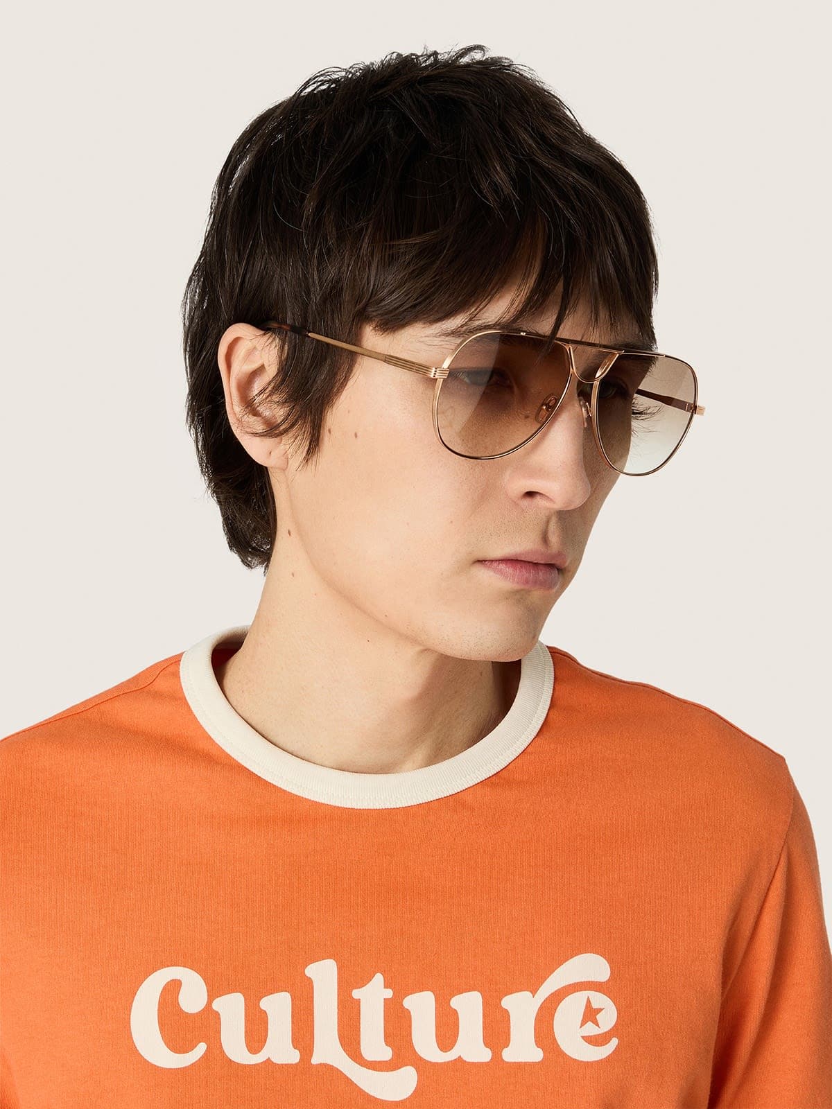 Golden Goose - Occhiali da sole modello aviator con montatura oro e lenti beige in 