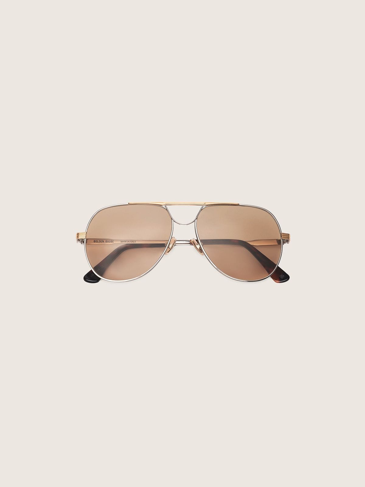 Golden Goose - Occhiali da sole modello aviator con montatura oro e lenti beige in 