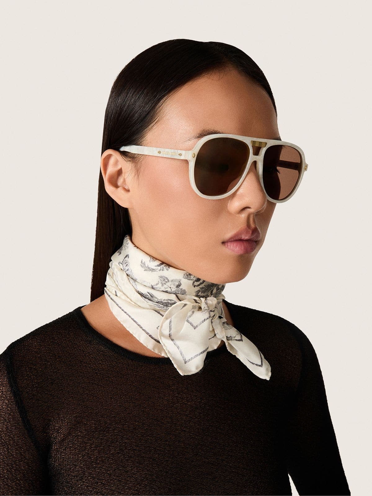Golden Goose - Charlie aviator sunglasses with pearl white frame and gold lenses in 