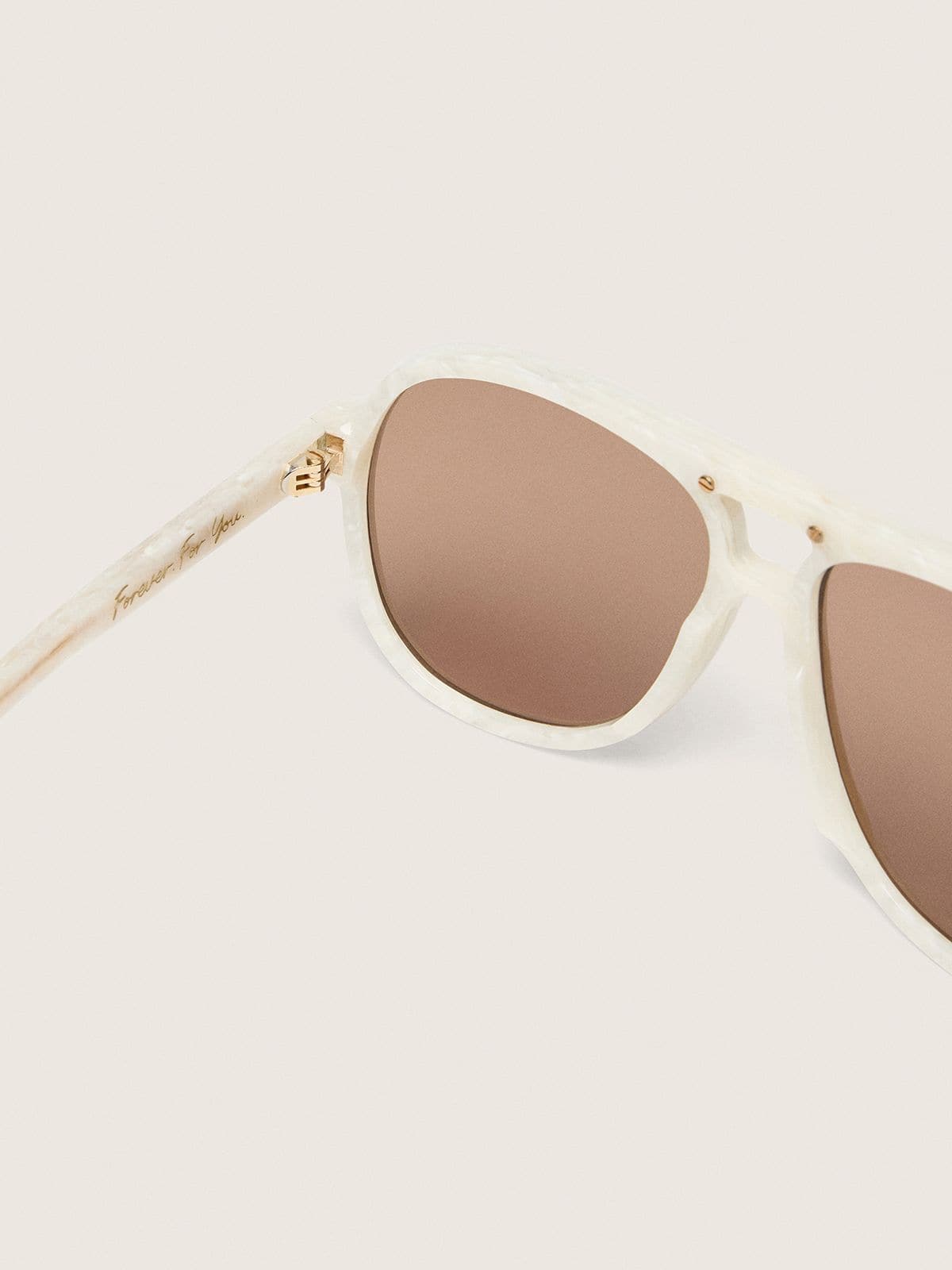 Golden Goose - Charlie aviator sunglasses with pearl white frame and gold lenses in 