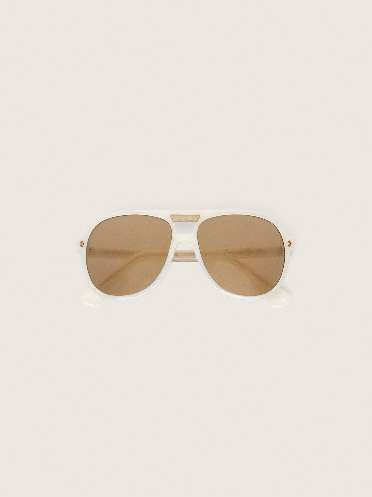 Golden Goose - Charlie aviator sunglasses with pearl white frame and gold lenses in 
