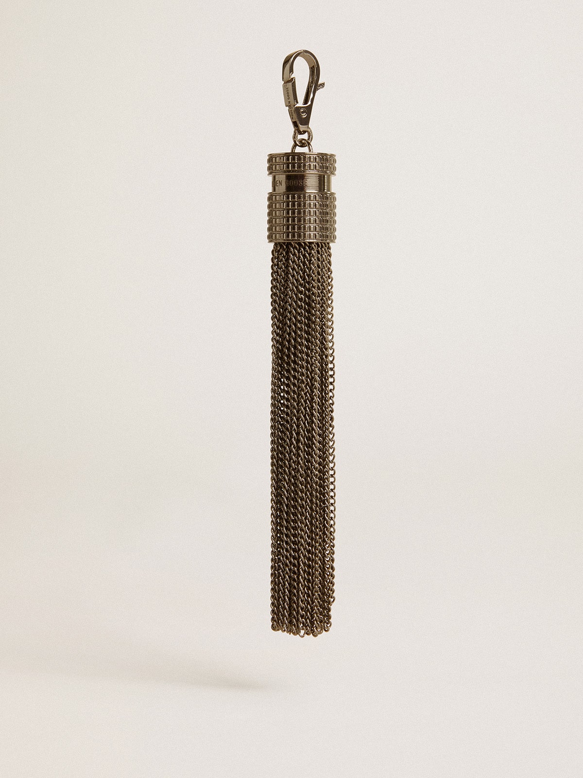 Golden Goose - Tassel-shaped charm in silver-colored brass with crystals in 