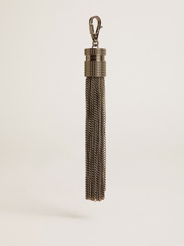 Golden Goose - Tassel-shaped charm in silver-colored brass with crystals in 