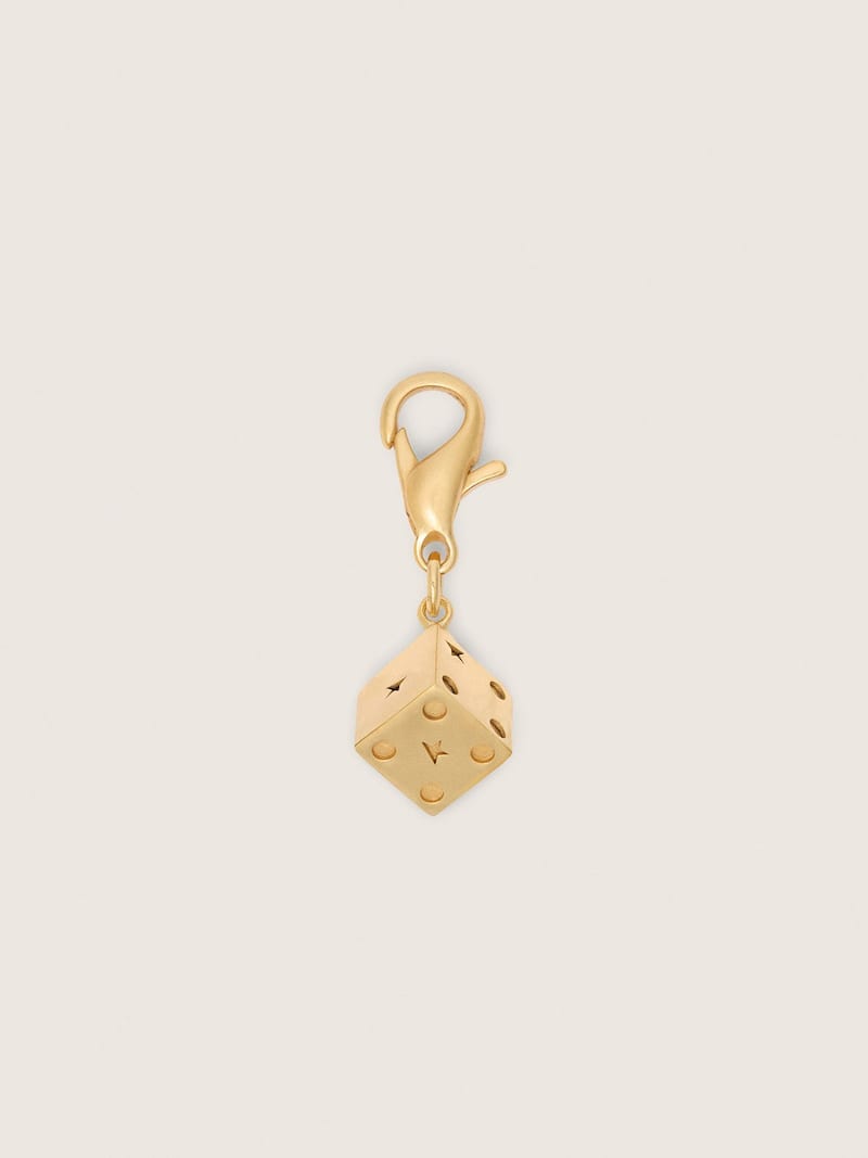 Dice charm in gold-colored brass