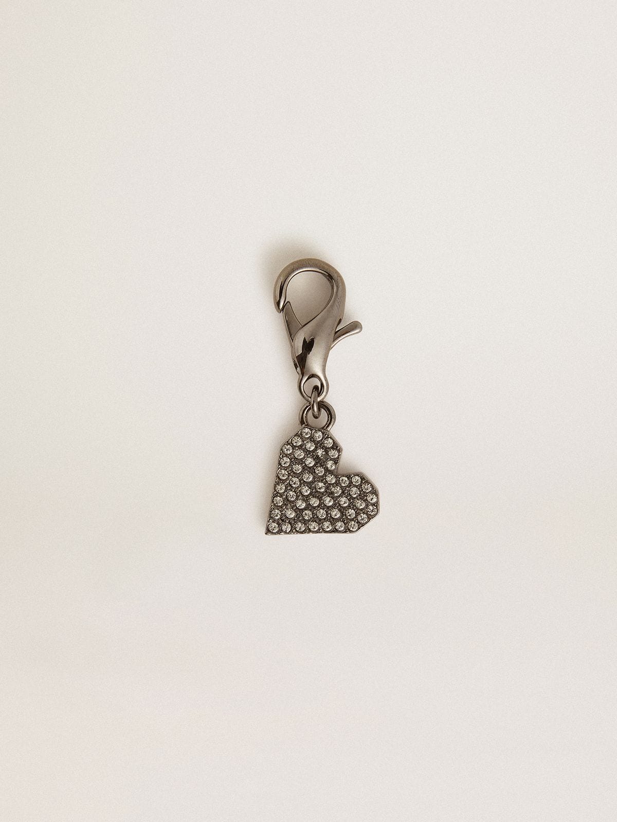 Golden Goose - Heart-shaped charm in silver-colored brass with crystals in 