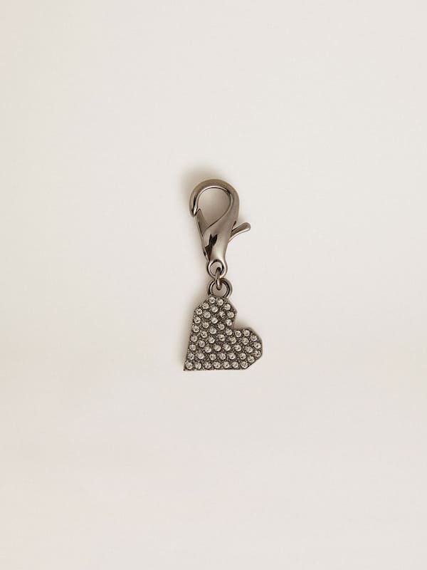 Golden Goose - Heart-shaped charm in silver-colored brass with crystals in 