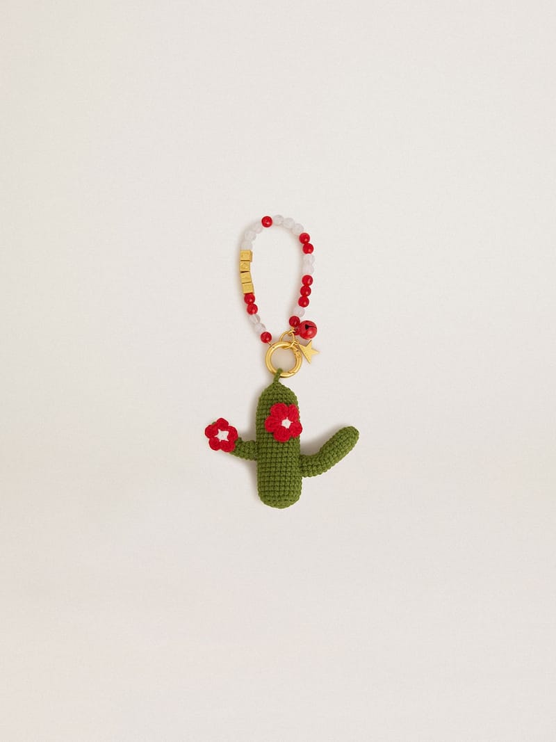 Cactus charm in cotton crochet with bead chain