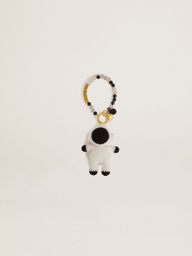 Baby astronaut charm in cotton crochet with bead chain