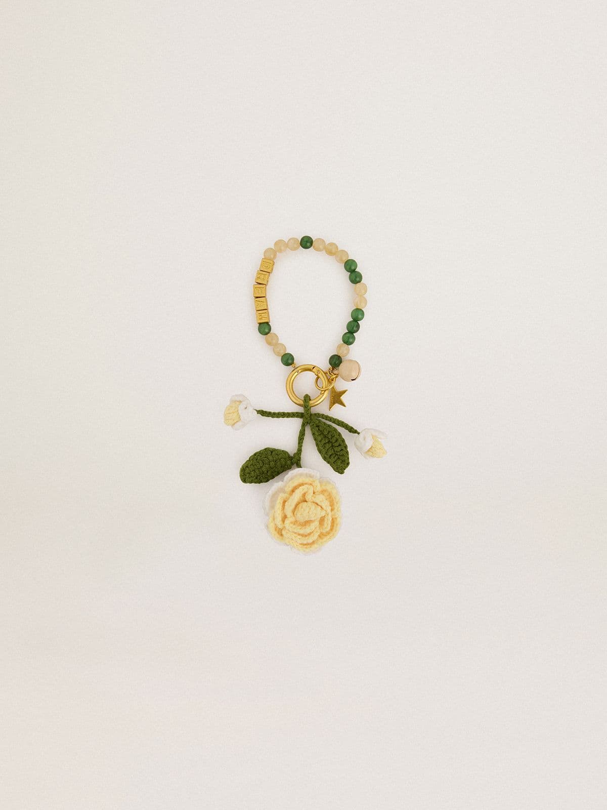 Golden Goose - Yellow rose charm in cotton crochet with bead chain in 