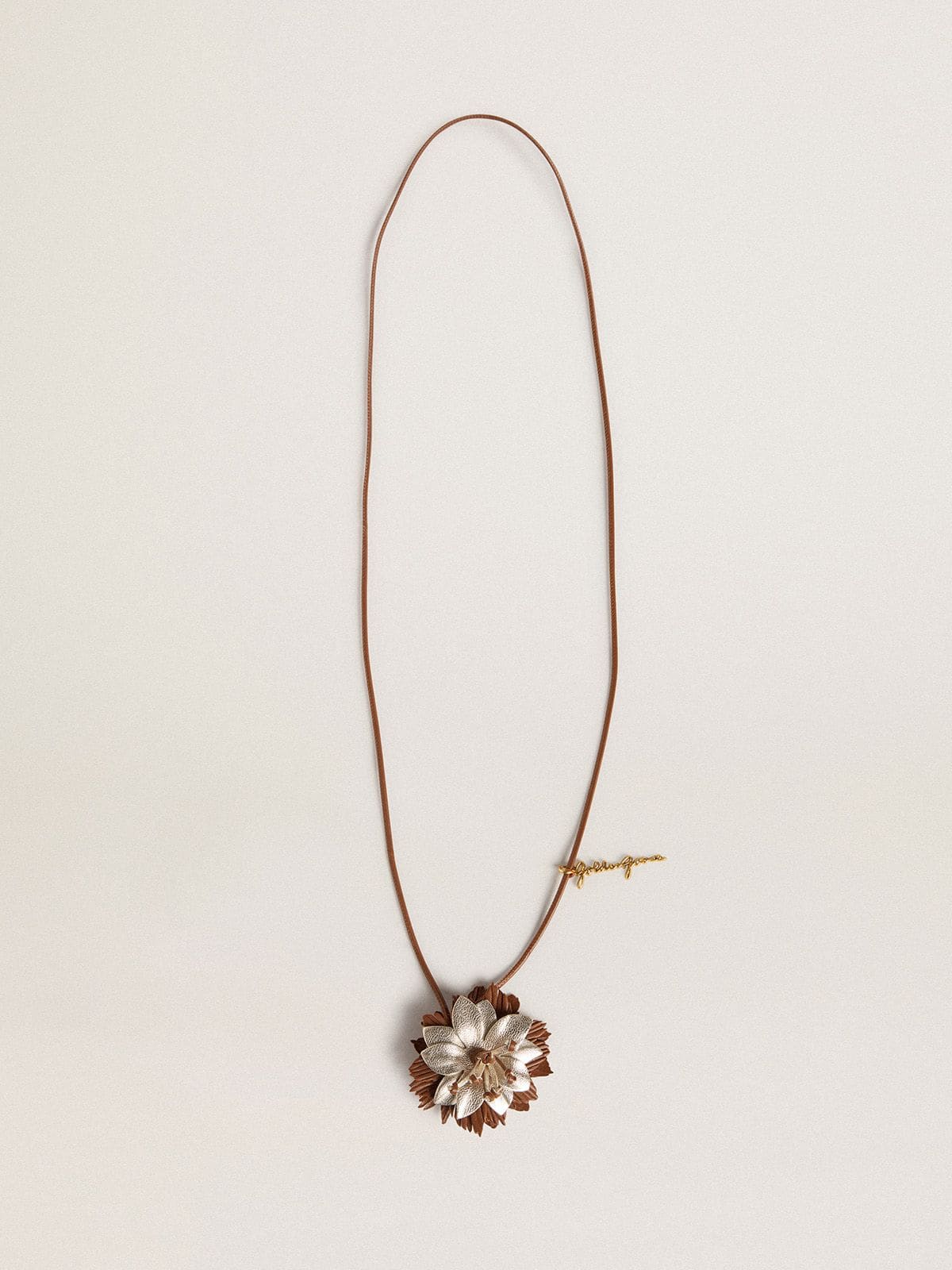 Golden Goose - Pendant flower charm in tan and champagne leather in 