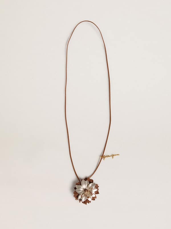 Golden Goose - Pendant flower charm in tan and champagne leather in 