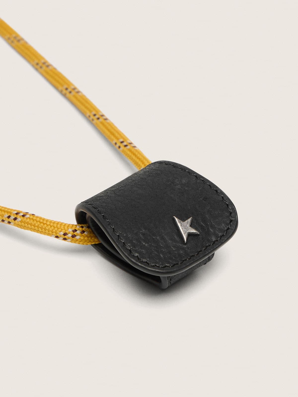 Golden Goose - Glasses case with mustard-colored hiking lace and black leather clip in 