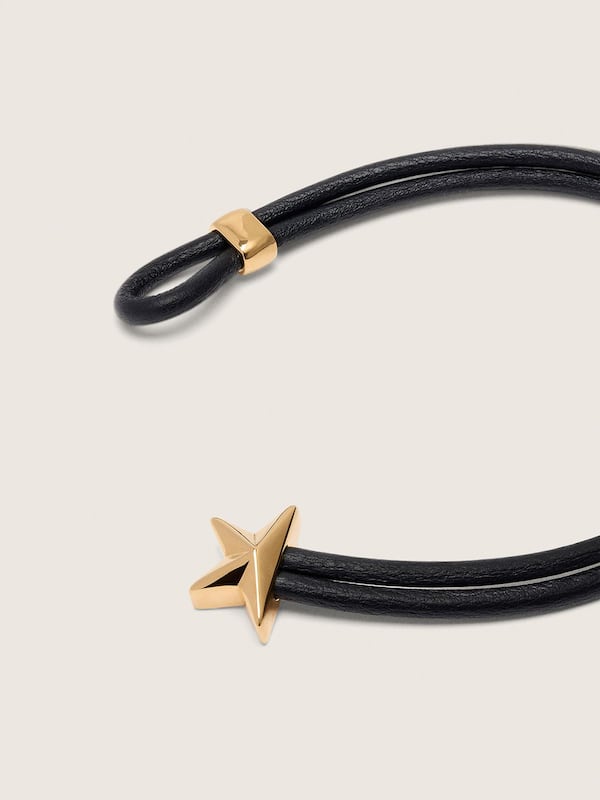 Golden Goose Black leather bracelet with 3D gold star Jewelry black unisex
