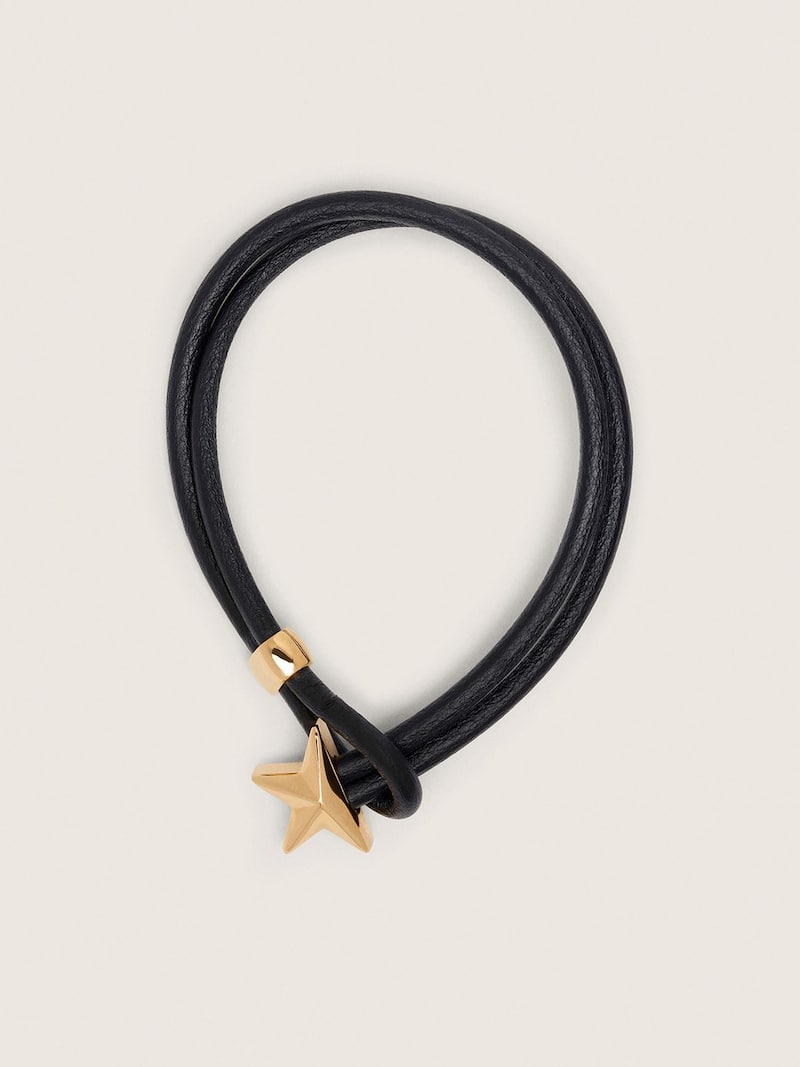 Golden Goose - Schwarzes Lederarmband mit dreidimensionalem goldfarbenem Stern in 