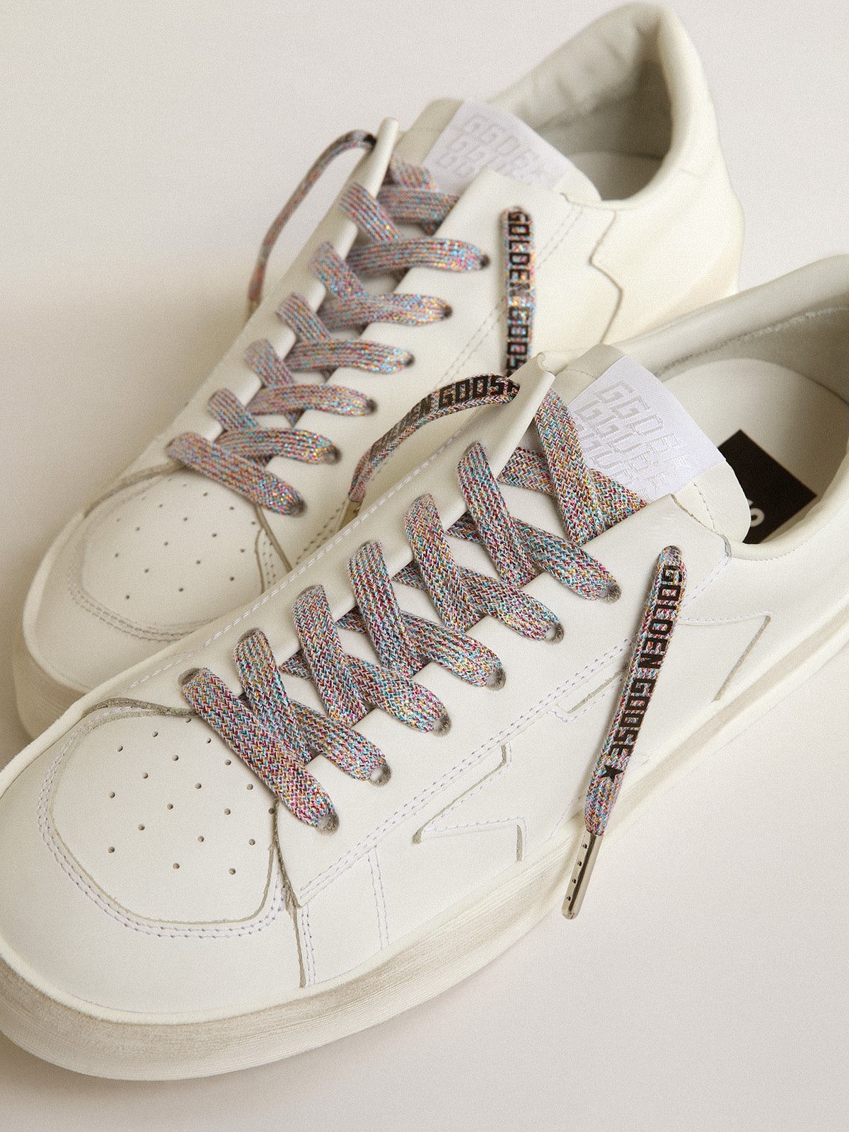 Golden Goose - Lacci in lurex multicolore con logo nero a contrasto in 