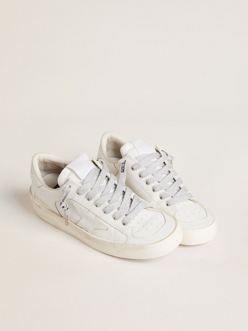 Golden Goose - Cordones de algod&oacute;n gris con logotipo negro en contraste in 
