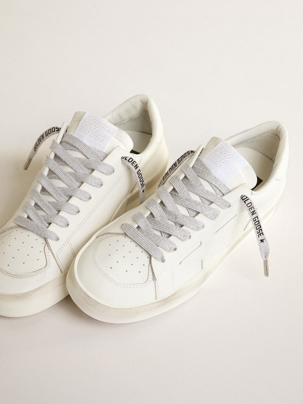 Golden Goose - Ice-colored cotton laces with contrasting black logo in 