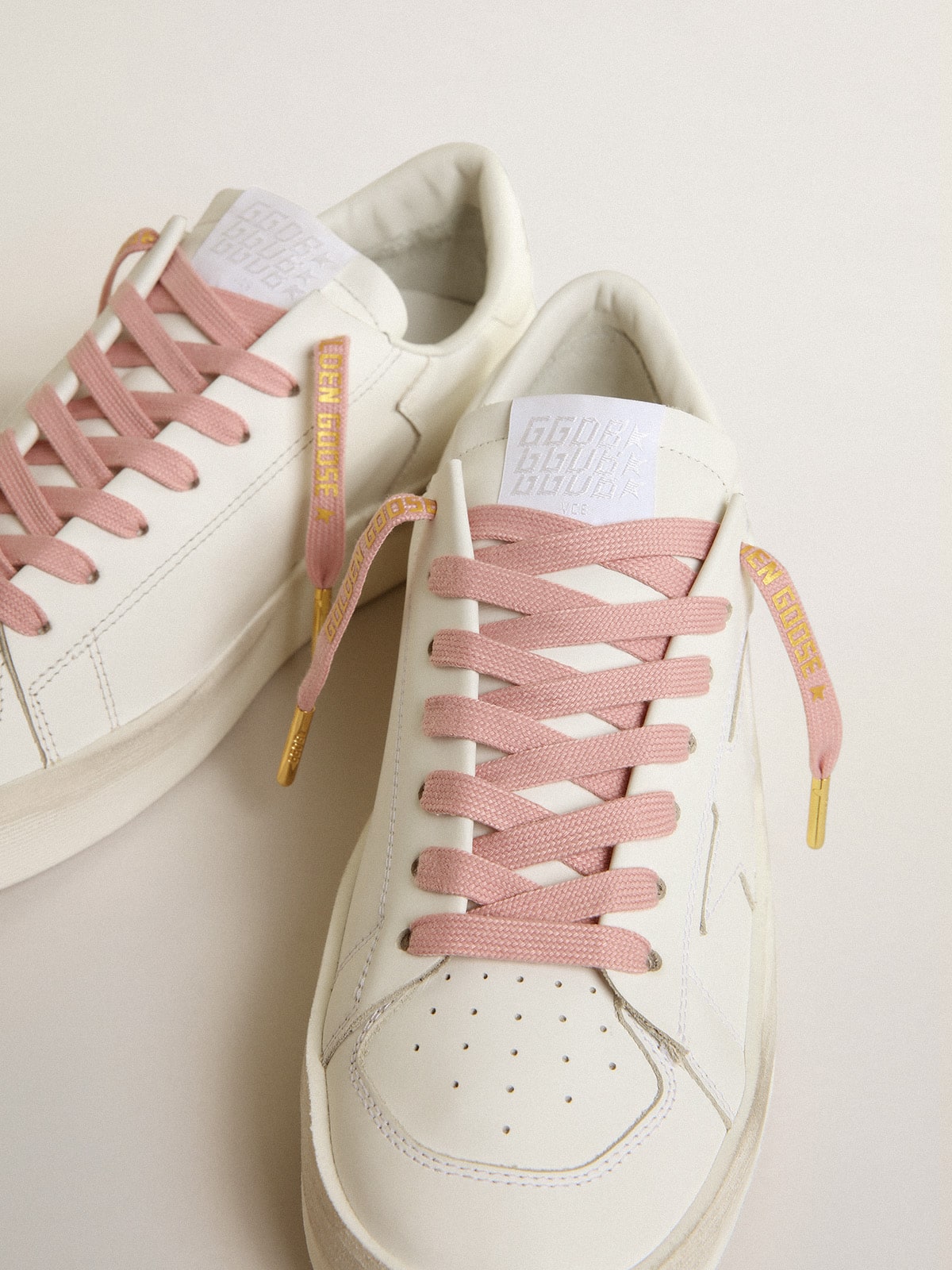 Golden Goose - Pink cotton laces with contrasting gold logo in 