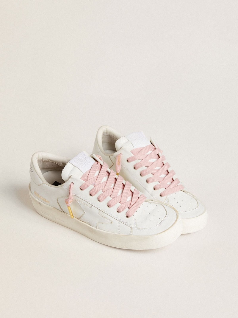Golden Goose - Cordones de algod&oacute;n rosa con logotipo dorado en contraste. in 