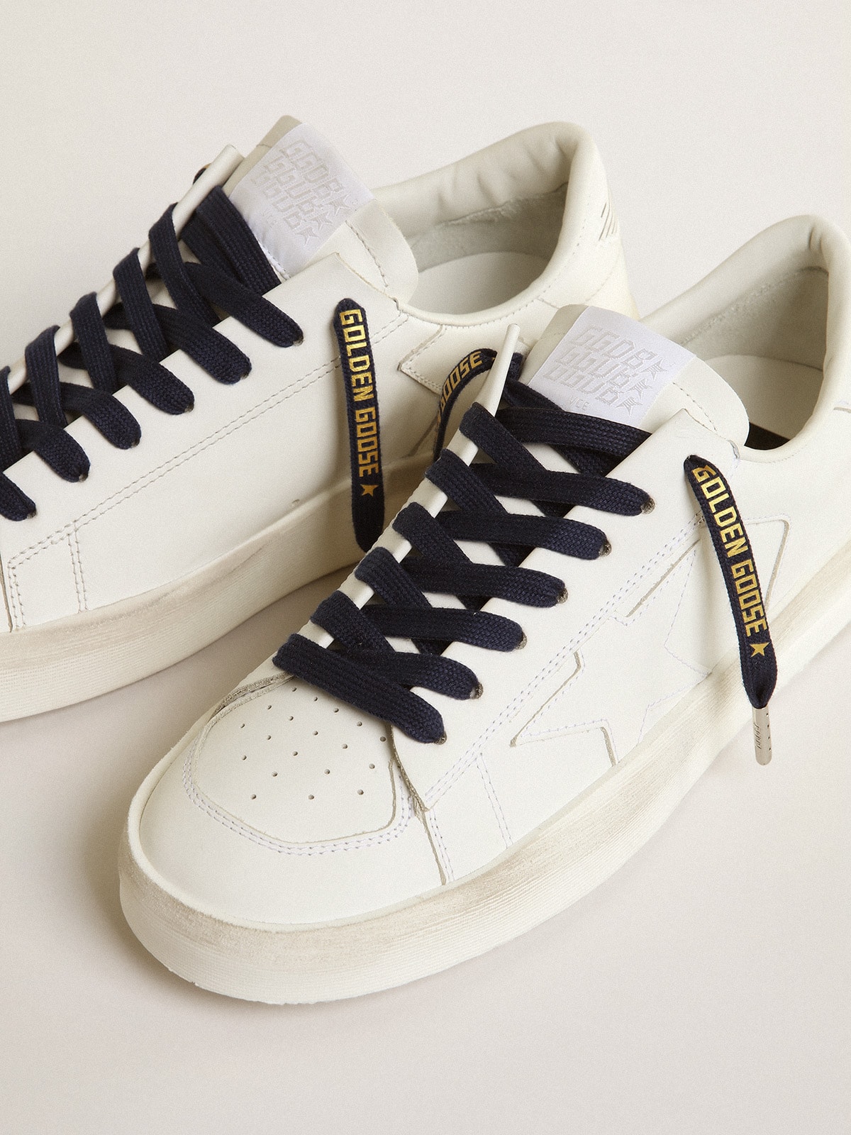 Golden Goose - Navy blue cotton laces with contrasting gold logo in 