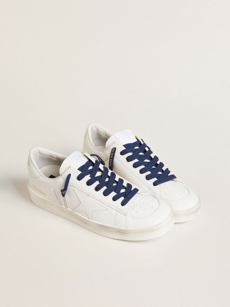 Golden Goose - Cordones de algod&oacute;n azul marino con logotipo dorado en contraste. in 