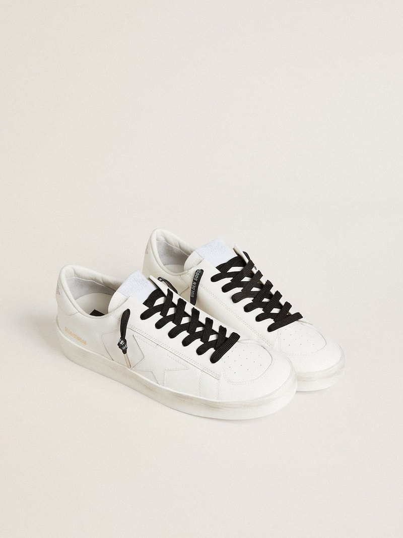 Golden Goose - Cordones de algod&oacute;n negro con logotipo plateado en contraste. in 