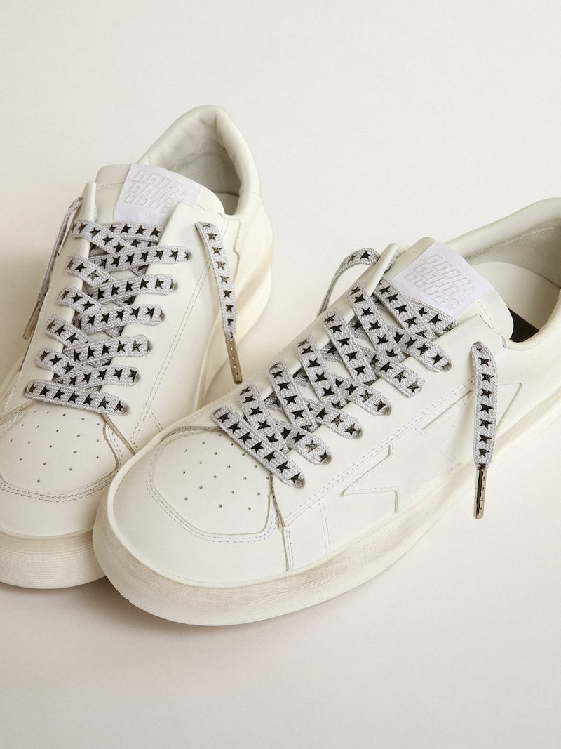 Golden Goose - Cordones de algod&oacute;n gris hielo con estrellas negras en contraste in 