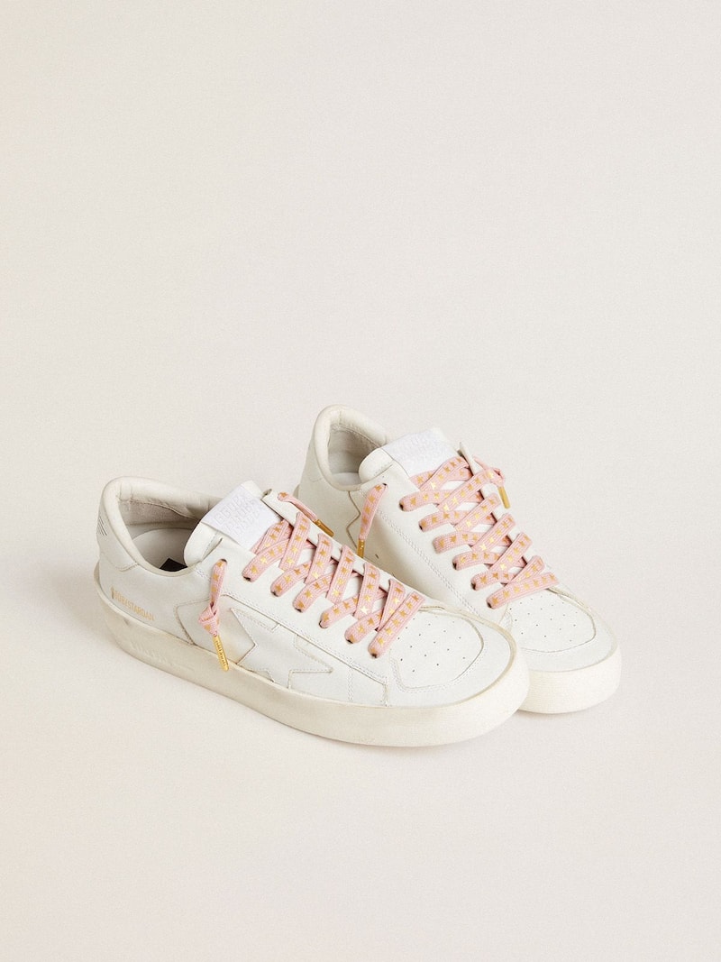 Golden Goose - Cordones de algod&oacute;n rosa con estrellas doradas en contraste in 
