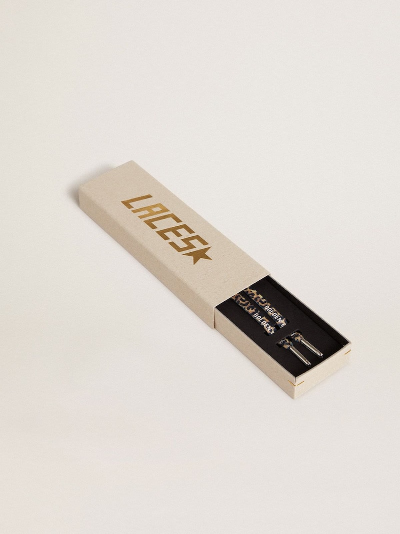 Golden Goose - Cordones con estampado leopardo beige con logotipo blanco en contraste in 