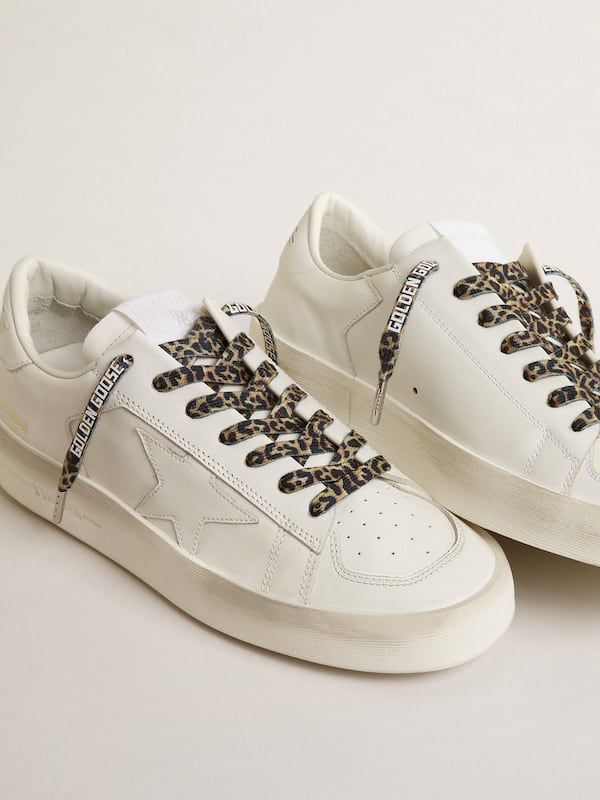 Golden Goose - Beige and brown leopard-print laces with contrasting white logo in 