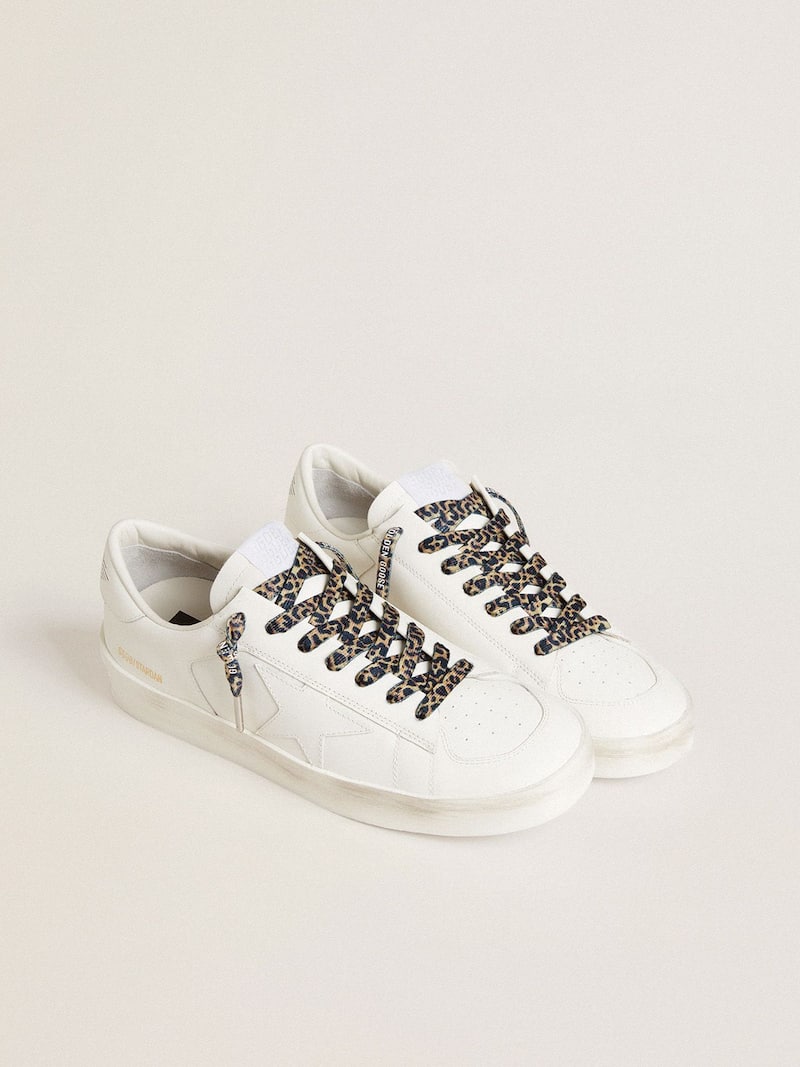 Golden Goose - Cordones con estampado leopardo beige con logotipo blanco en contraste in 