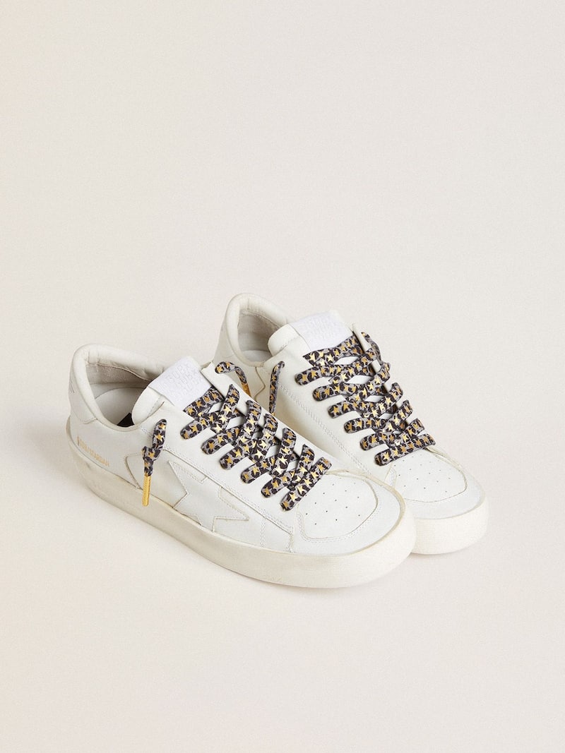 Golden Goose - Cordones con estampado animal gris y negro con estrellas doradas en contraste in 