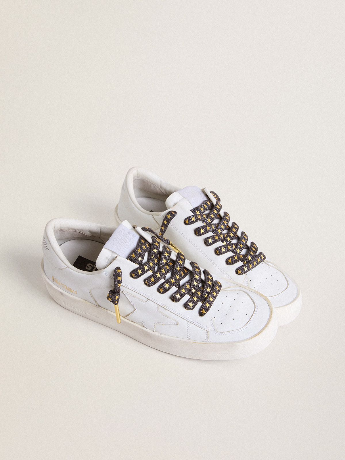 Golden Goose - Dark gray Lurex laces with contrasting gold stars in