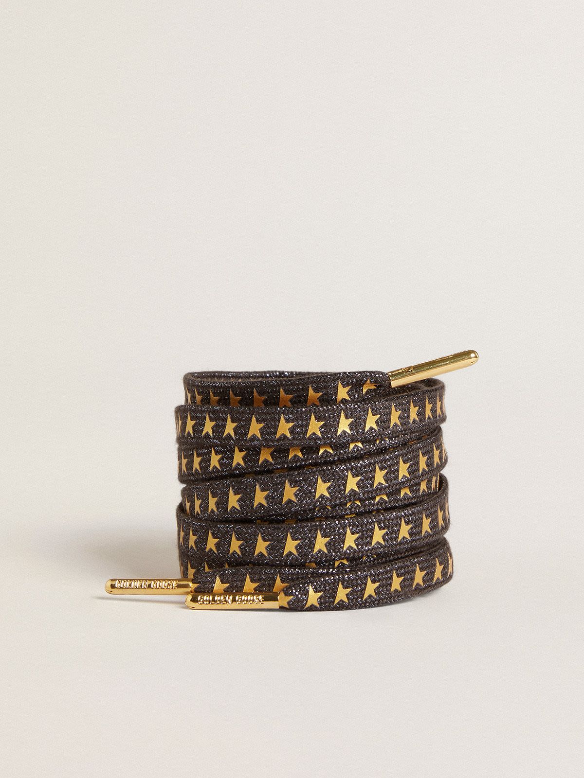 String 56090000 Dark gray Lurex laces with contrasting gold stars | Golden Goose ...