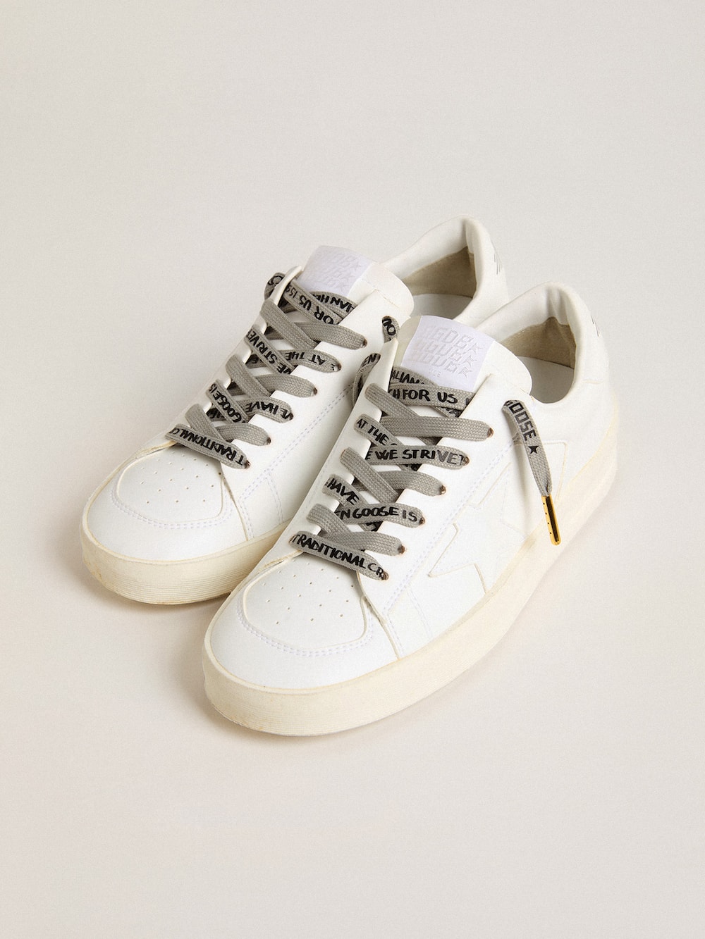 Golden Goose - Gray cotton laces with contrasting black logo and lettering in 