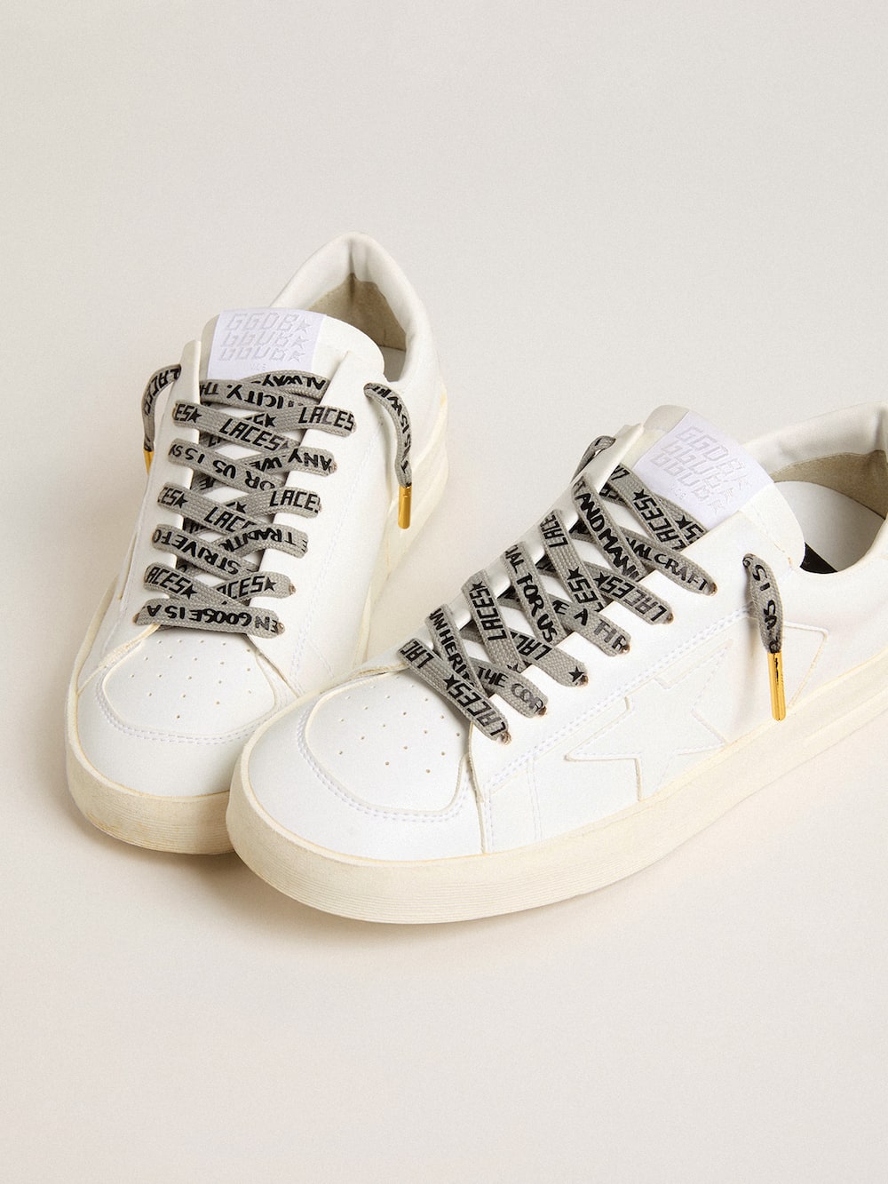 Golden Goose - Dark gray cotton laces with contrasting black logo and lettering in 