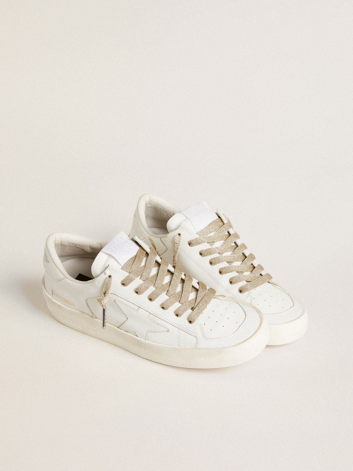 Golden Goose - Lacci in lurex color oro con logo bianco a contrasto in 