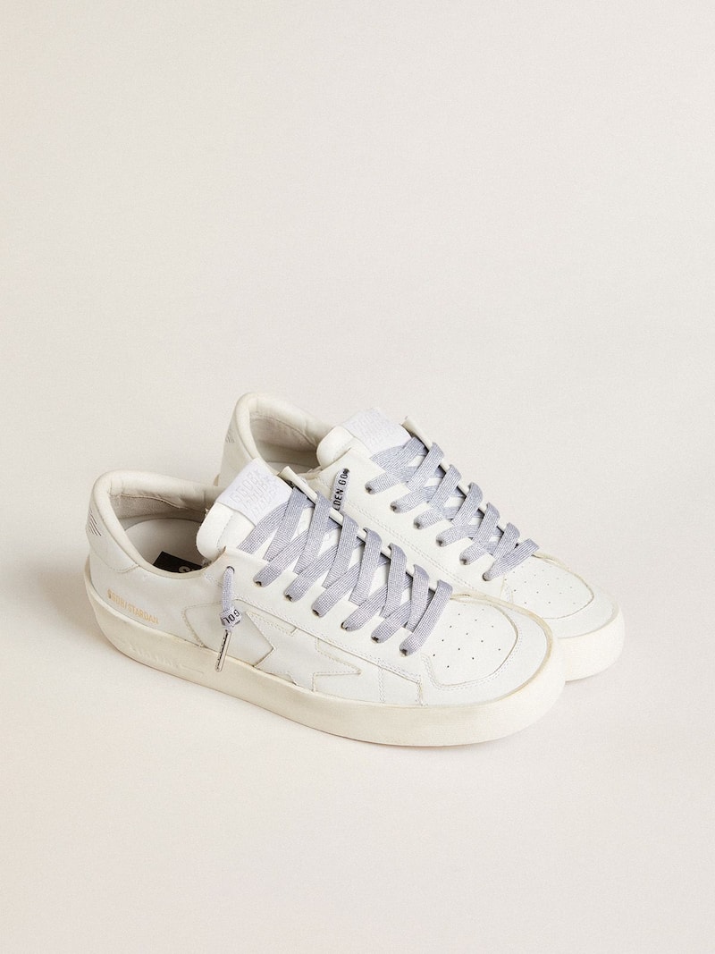 Golden Goose - Cordones de l&uacute;rex de color plateado con logotipo negro en contraste in 